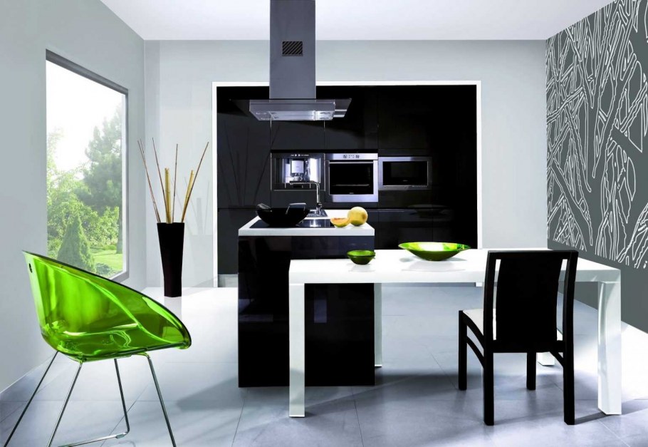 Кухня гостиная черно бело красная