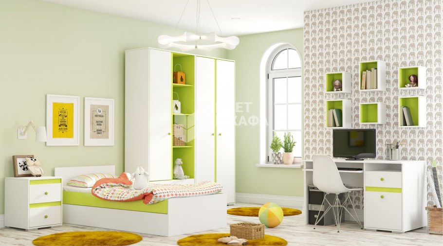 Детская мебель белая с зеленым