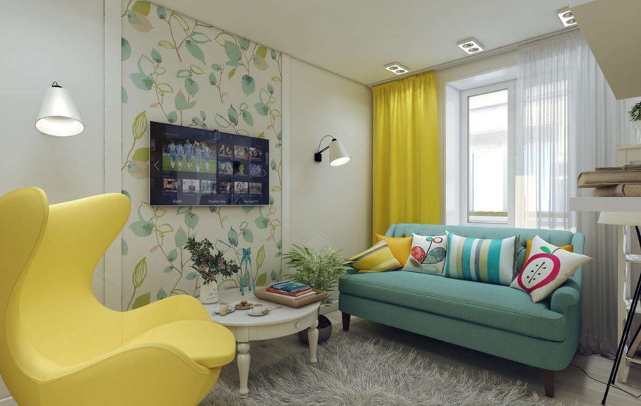 Желтый диван в интерьере детской