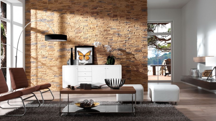 Гостиная фасад камень