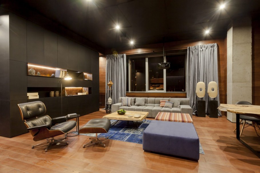 Кабинет-спальня в серых тонах