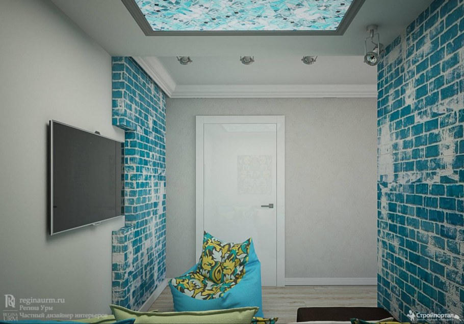 Кирпич и бирюза в интерьере