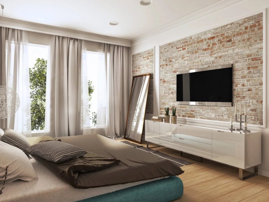 Интерьер комнаты с двумя окнами