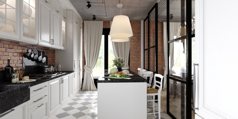 Классика и элементы лофт кухня