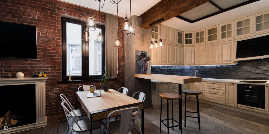 Классика и лофт на кухне