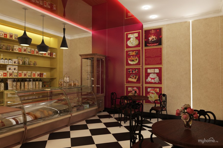 Зеркальный интерьер кондитерской