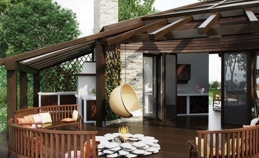 Зона барбекю с перголой