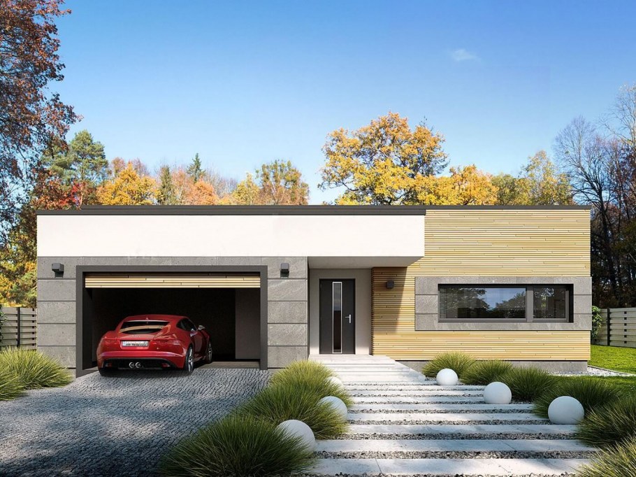 Дом одноэтажный с плоской крышей проект м51