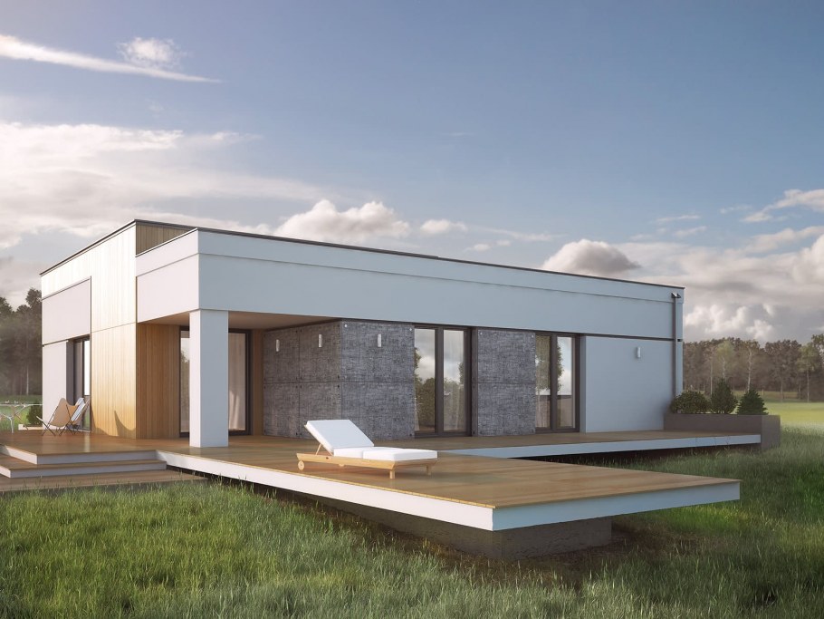 Одноэтажный дом с ровной крышей