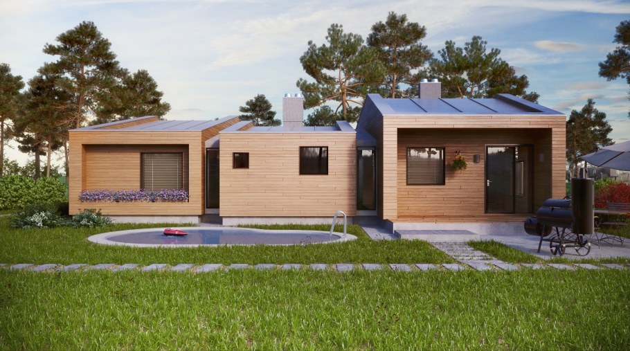 Одноэтажный частный дом с плоской крышей