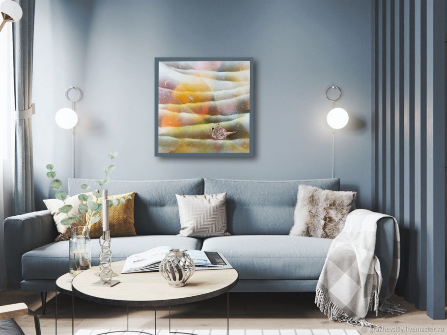 Голубая гостиная в скандинавском стиле