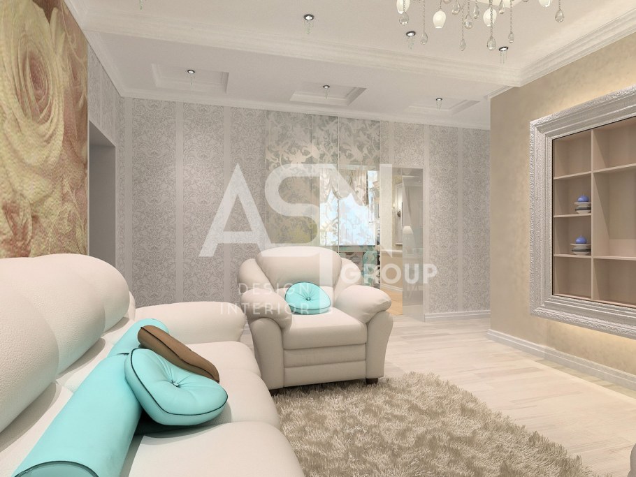 Гостиная в светлых тонах молочная