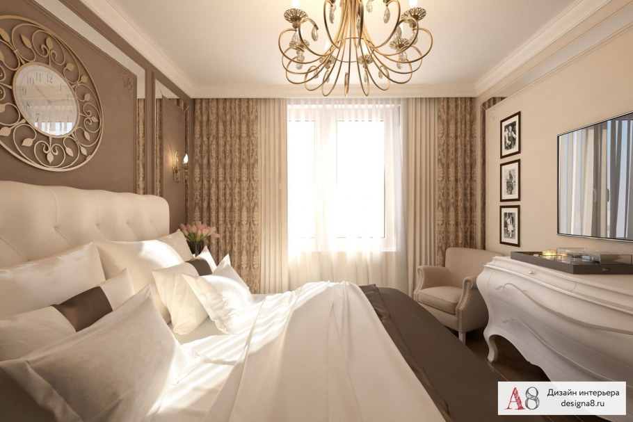 Спальня в светло коричневых тонах