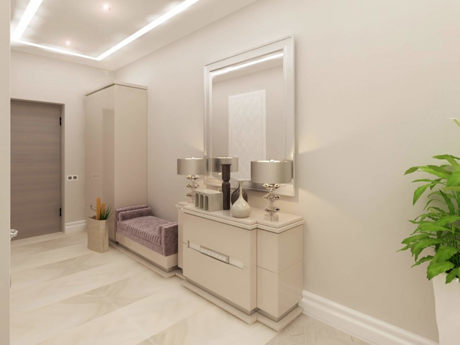 Бежевые обои в интерьере прихожей