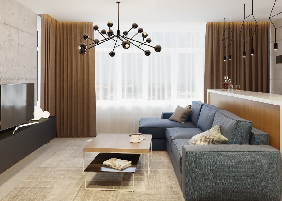 Гостиная в коричнево серых тонах