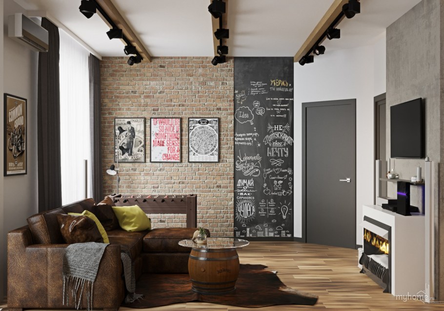 Графитовый холодильник в интерьере кухни