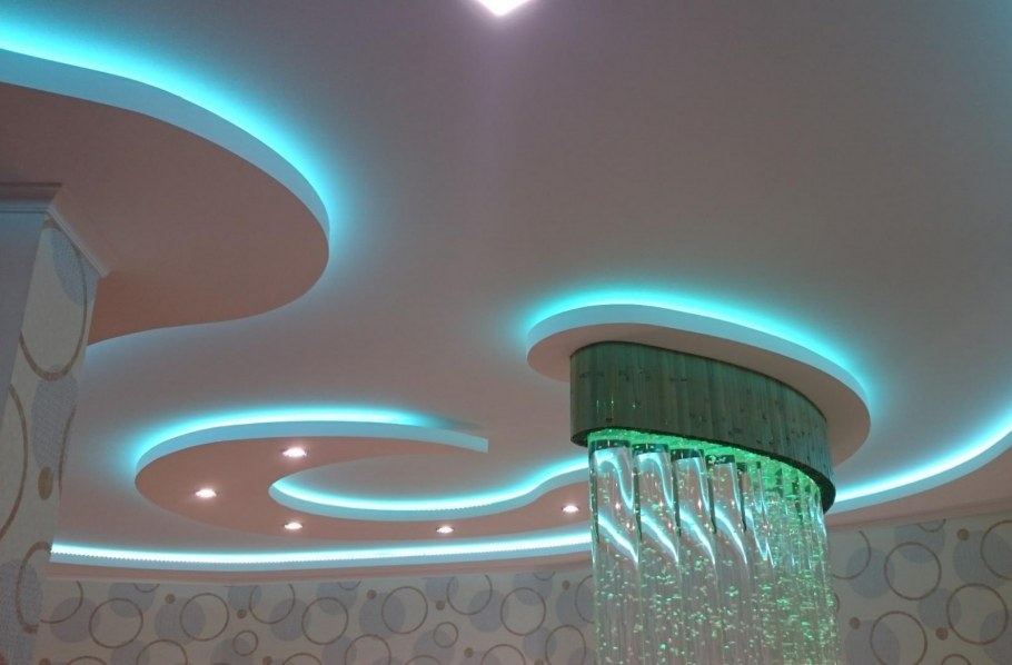 Потолок из гипсокартона 2-х уровневый с подсветкой