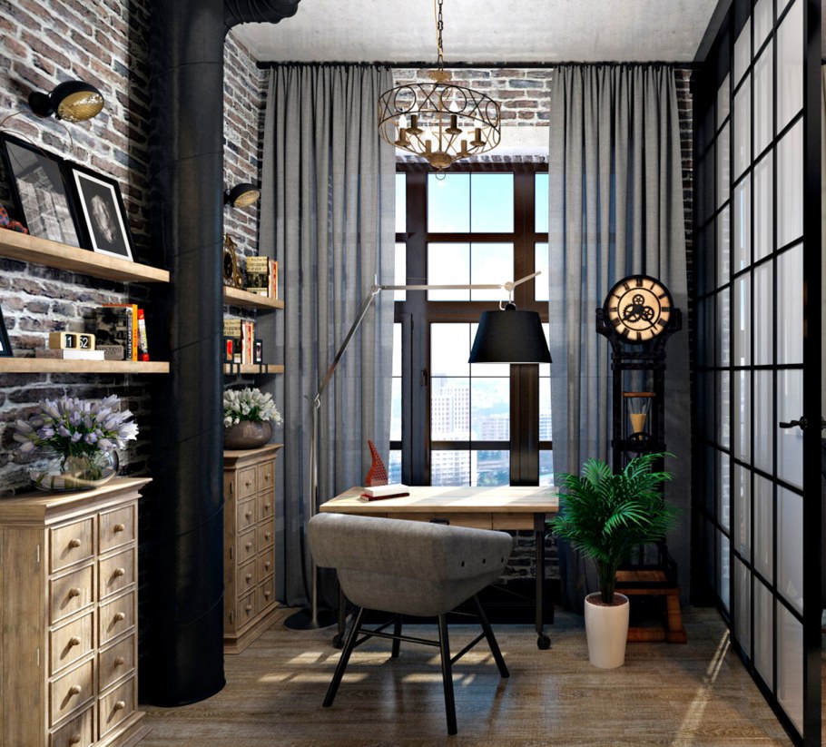 Гостиная кабинет в стиле лофт