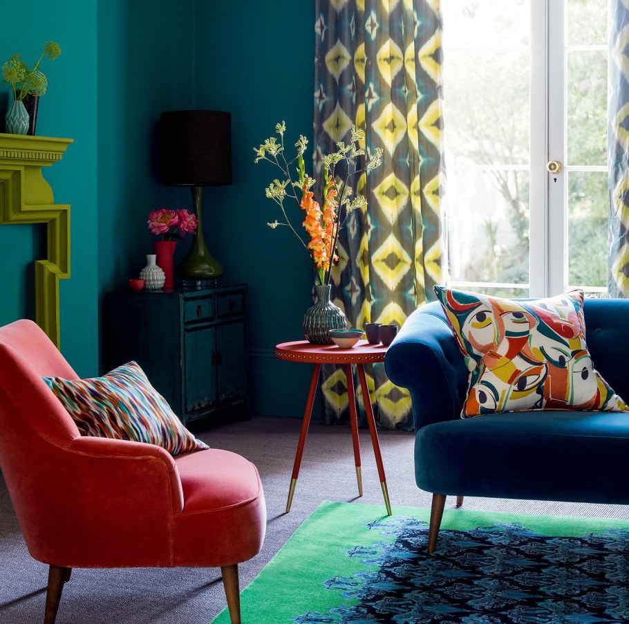 Сине зеленый интерьер