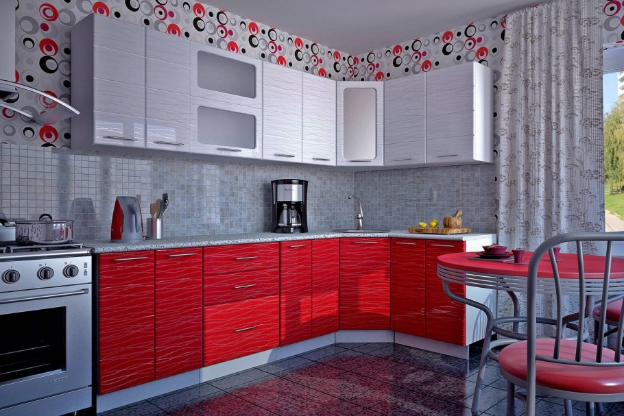 Кухонный гарнитур красный с белым