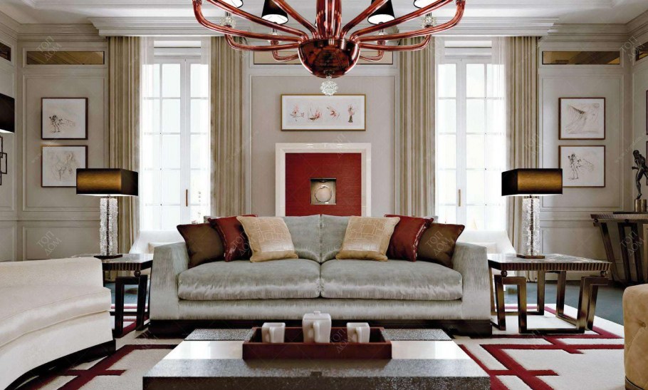 Гостиная с бордовыми акцентами