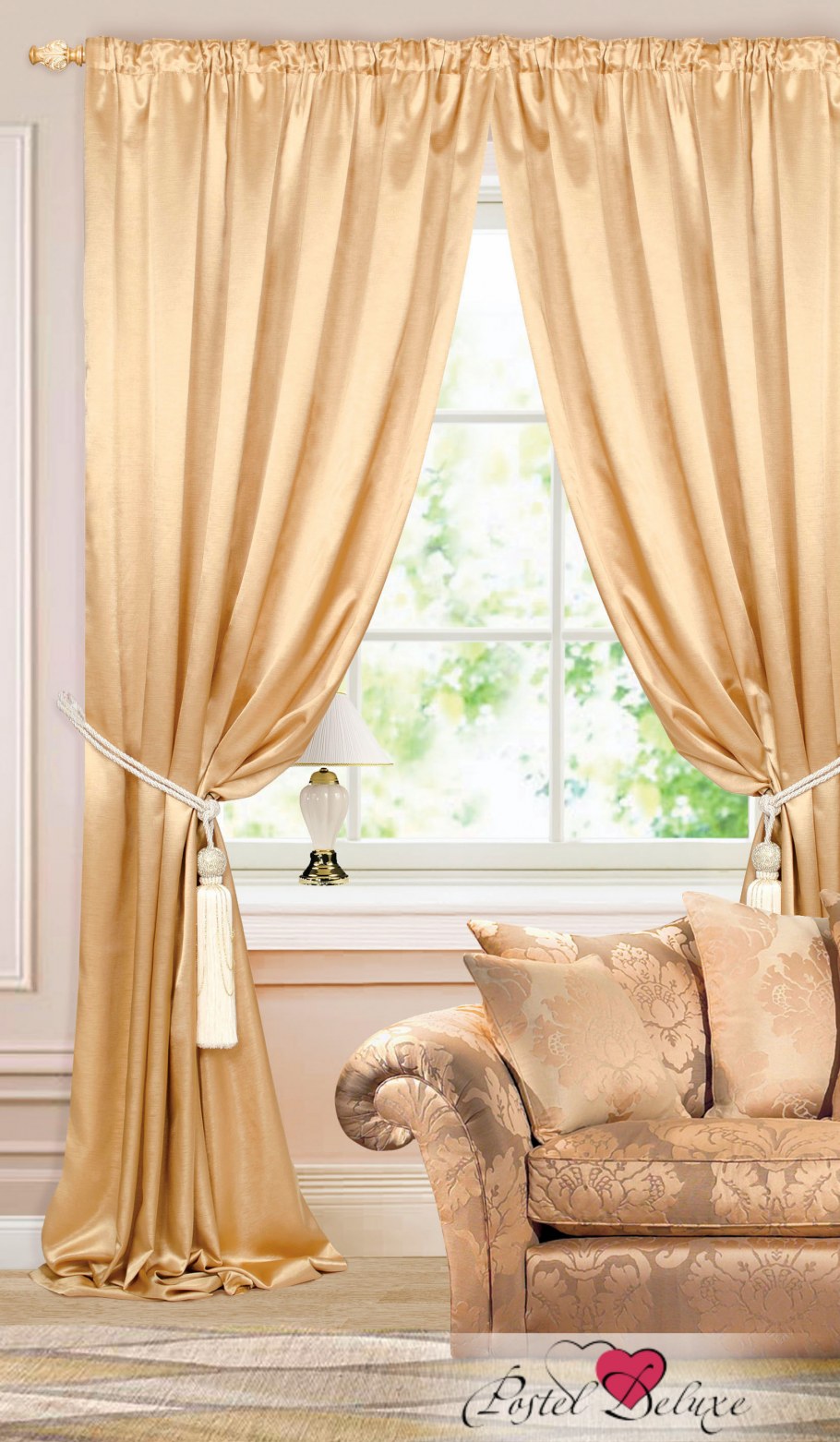 Кремовые шторы в спальню