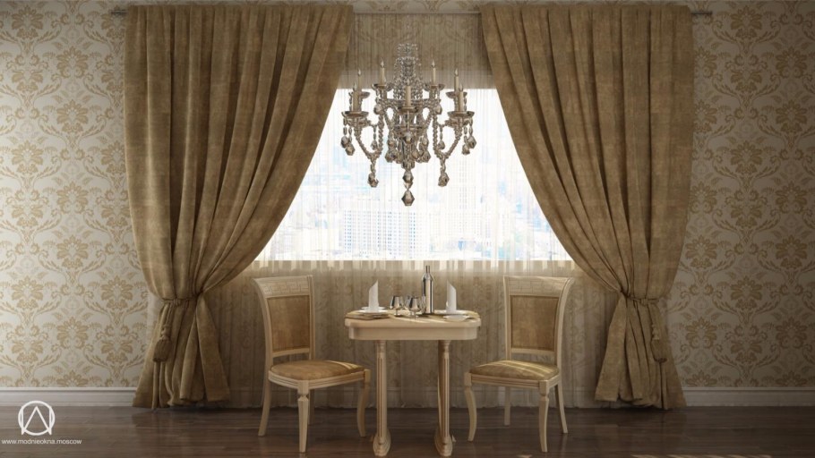 Шторы бежевого цвета для зала