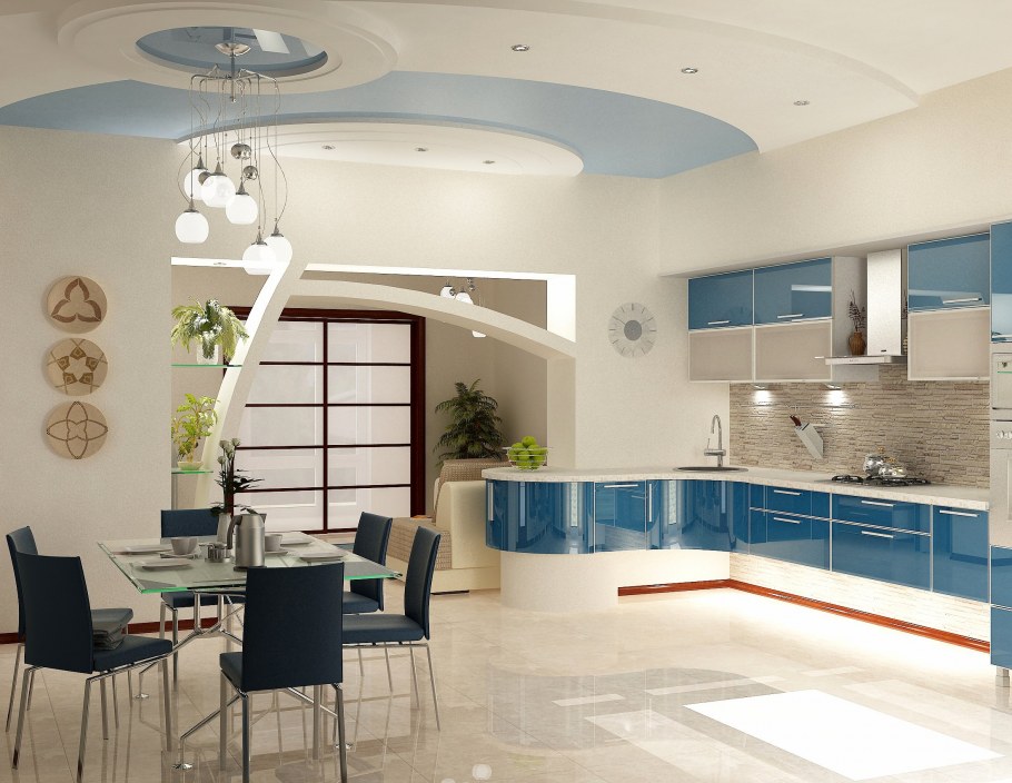 Натяжной потолок на кухне