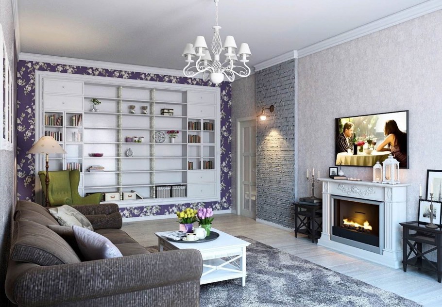 Гостиная в стиле Минимализм с камином