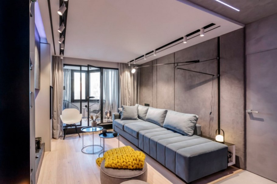 Трековые светильники в интерьере гостиной