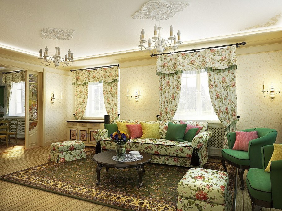 Интерьер гостиной в стиле Кантри