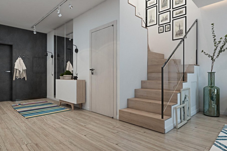 Прихожая с лестницей в скандинавском стиле