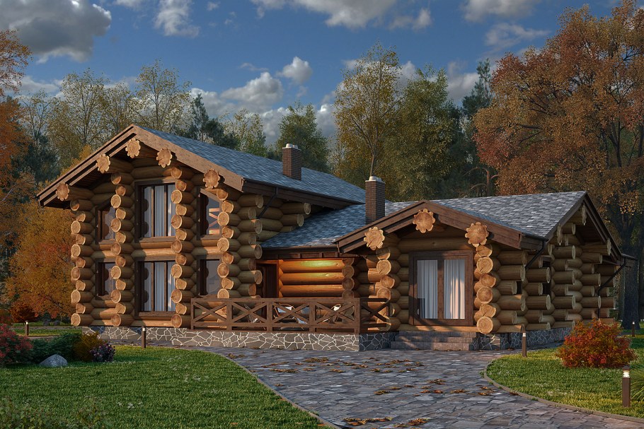 Дикий сруб из оцилиндрованного бревна