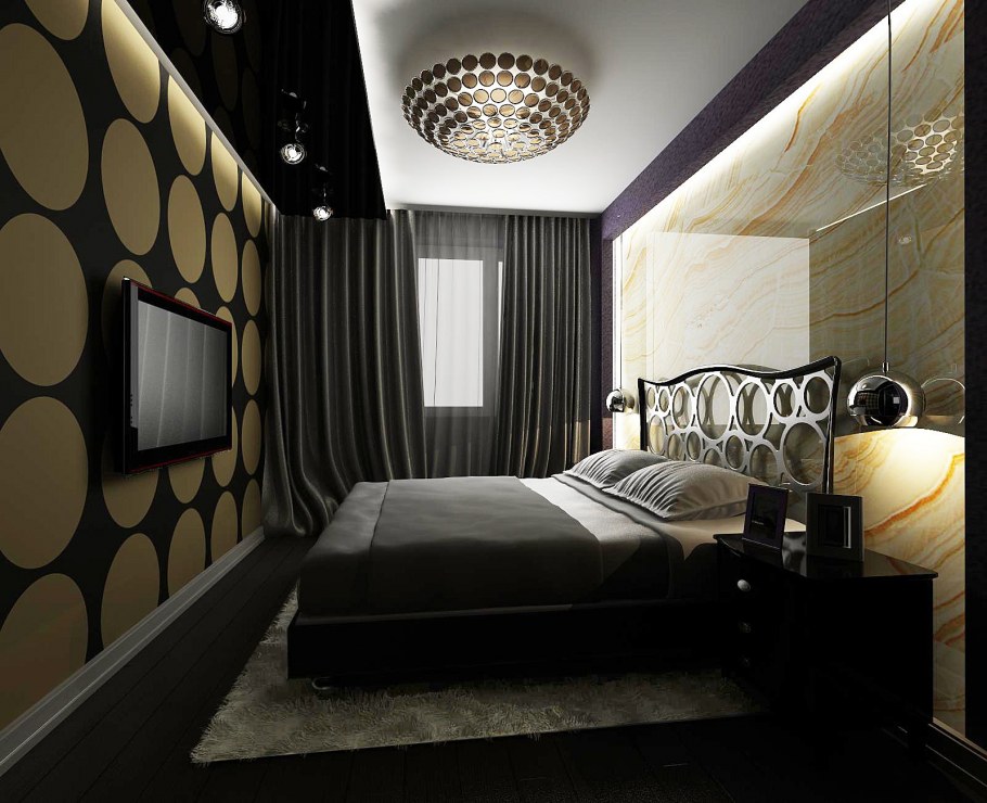 Бежево черная спальня