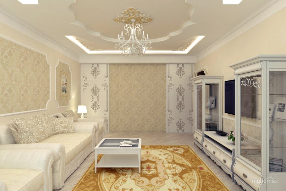 Молдинги в гостиной в хрущевке