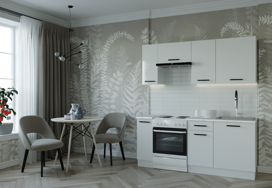 Белая кухня на темном фоне