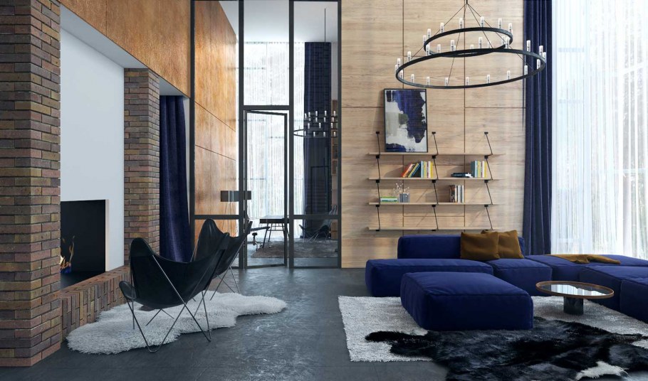 Гостиная лофт синий