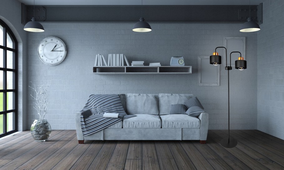 Серо бирюзовая кухня гостиная