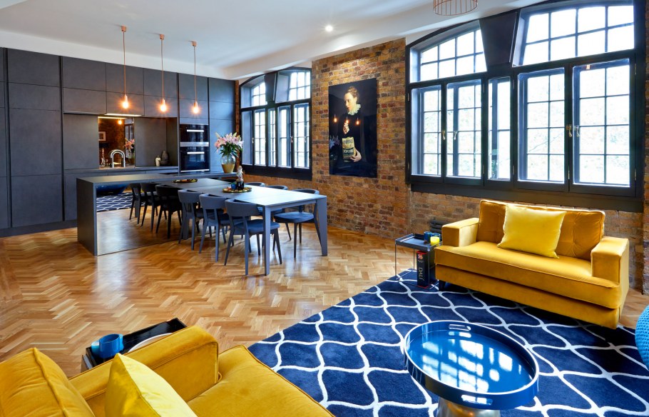 Гостиная лофт синий