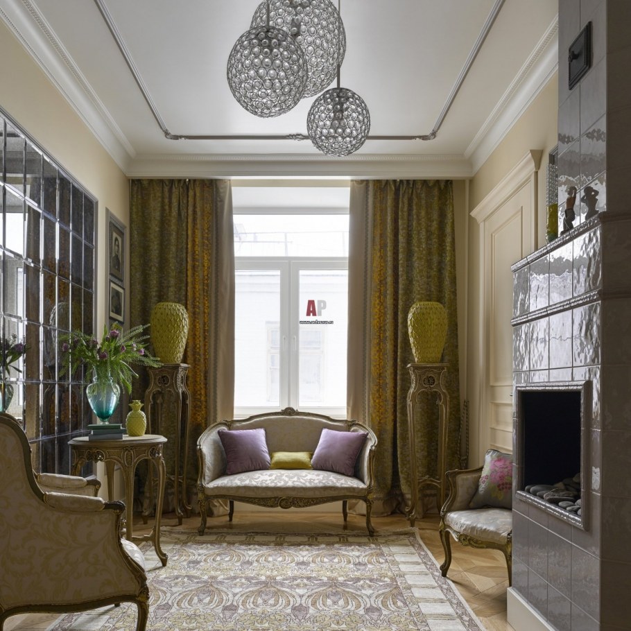 Узкая гостиная в классическом стиле