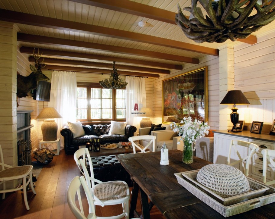 Кухня-гостиная в деревянном доме