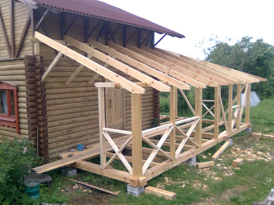 Пристройка террасы к бане