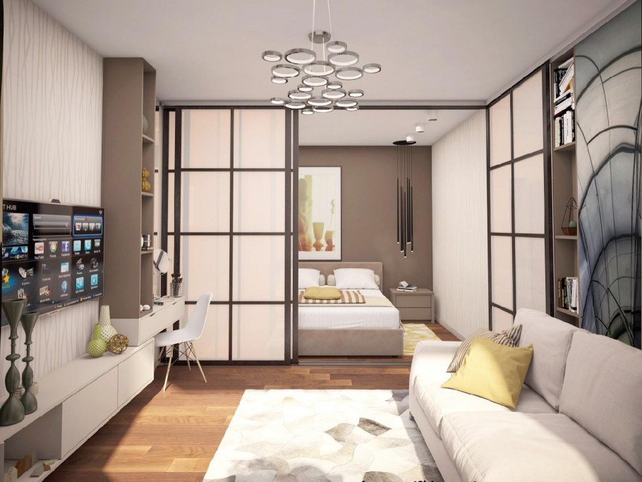 Спальня-гостиная с перегородкой