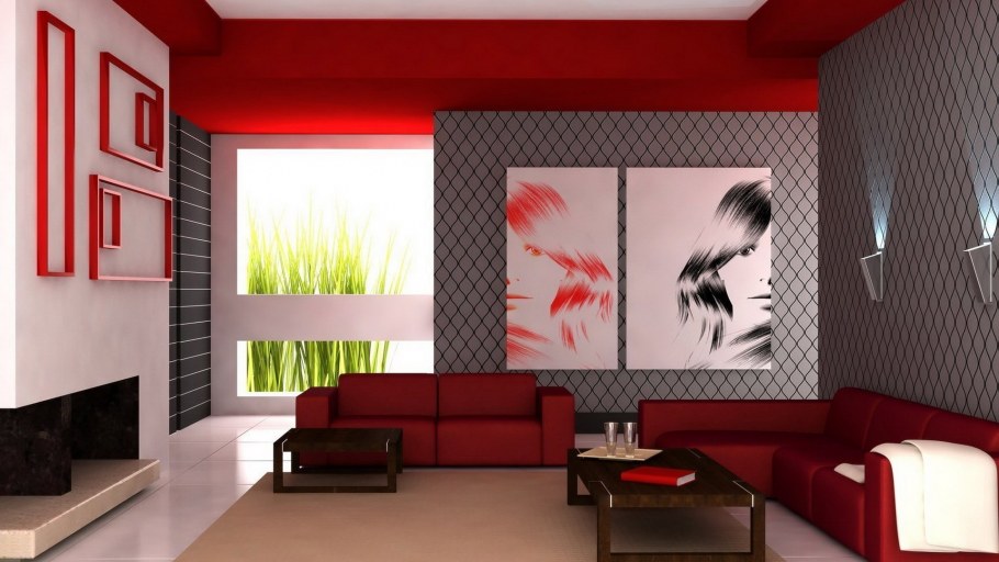 Гостиная в красных тонах