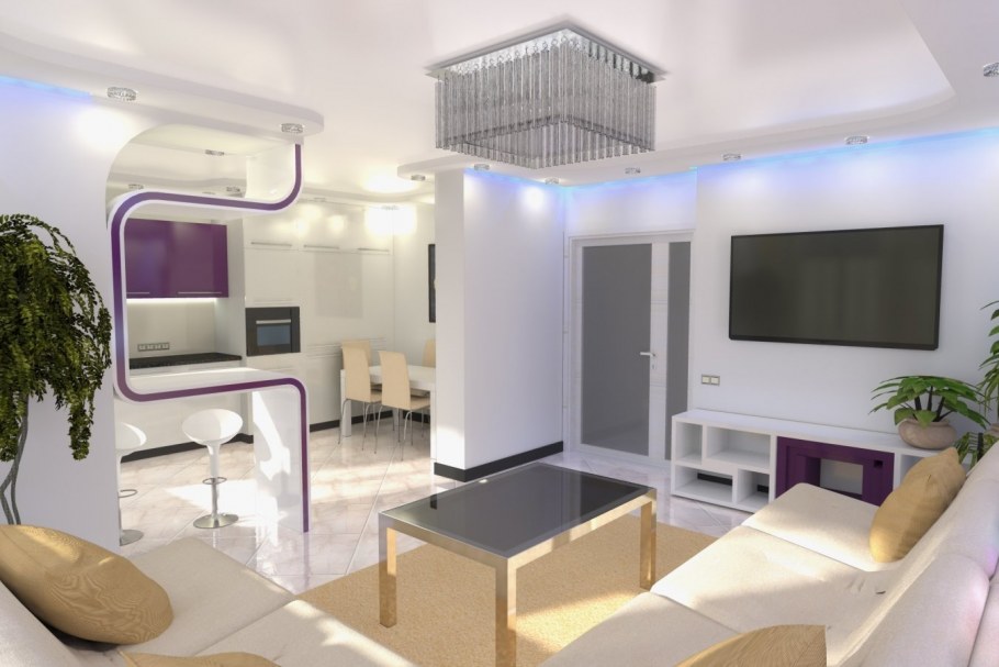 Гостиная с кухней нишей в современном стиле