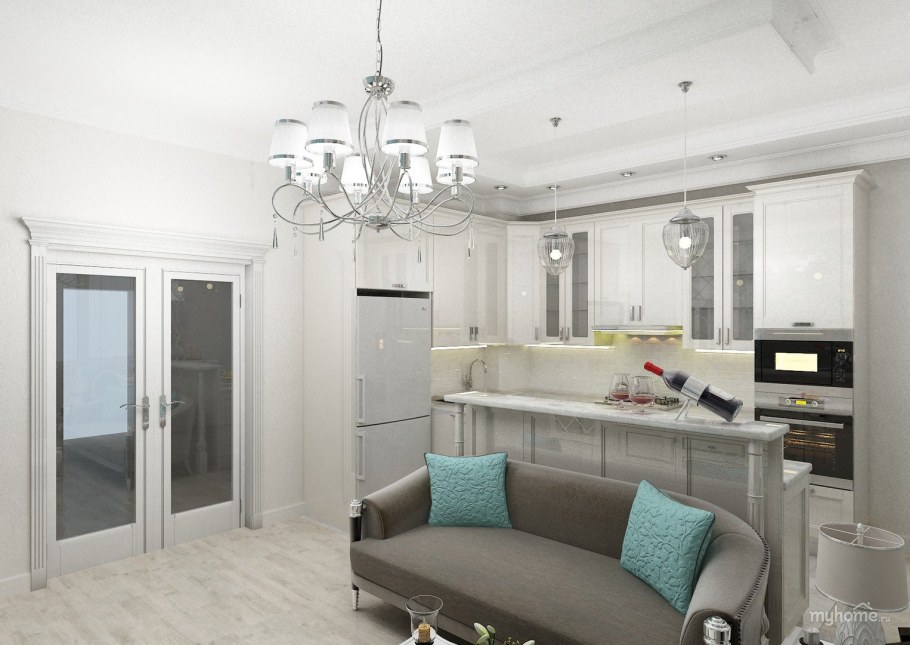 Кухня гостиная 40 кв м в стиле Неоклассика