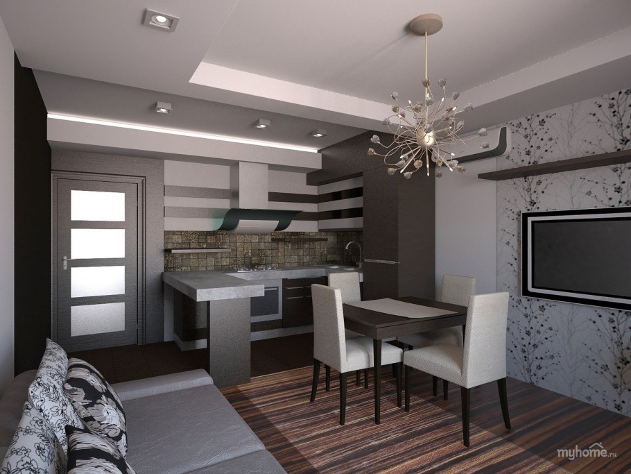 Гостиная с кухней в нише