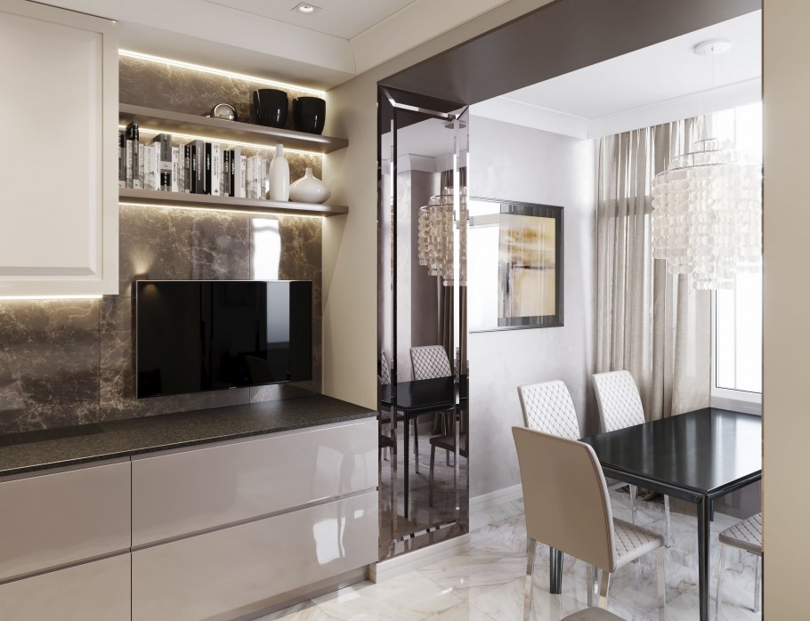 Кухня гостиная с нишей для кухни