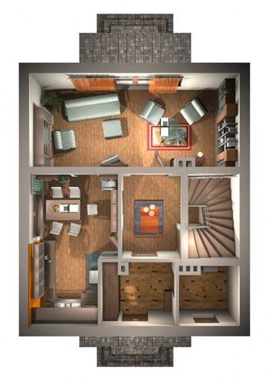 Планировка двухэтажного дома внутри 3д