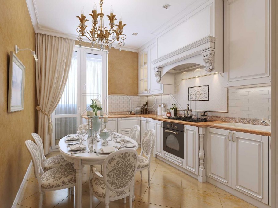 Бежевая кухня в классическом стиле